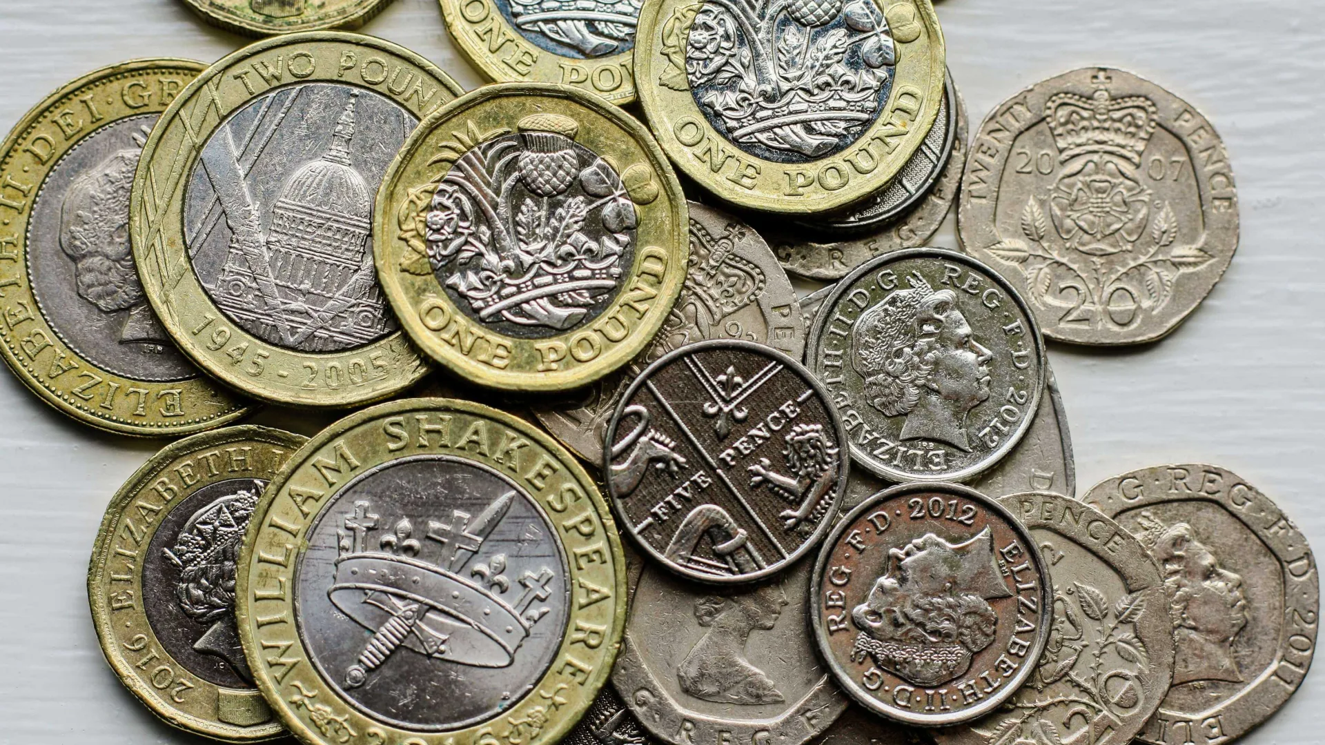 A pile of GBP coins